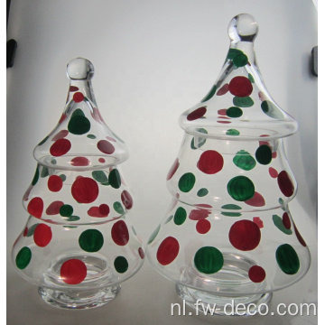 kerstboomvorm glazen pot met deksel